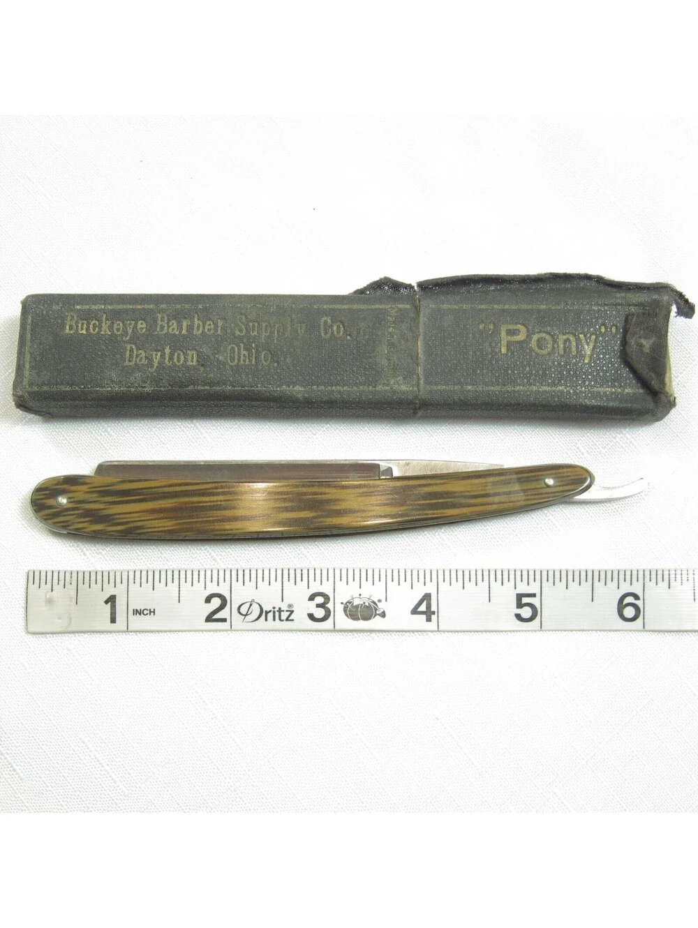 Antique Alwin Straight Razor Ontario Cutlery Co. Geneva NY with Pony Coffin Box